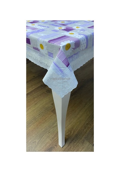 Kenarı Dantelli Astarlı Dökümlü Silinebilir Papatya Pvc Dikdörtgen Muşamba Masa Örtüsü 122 X 155 Cm Mor