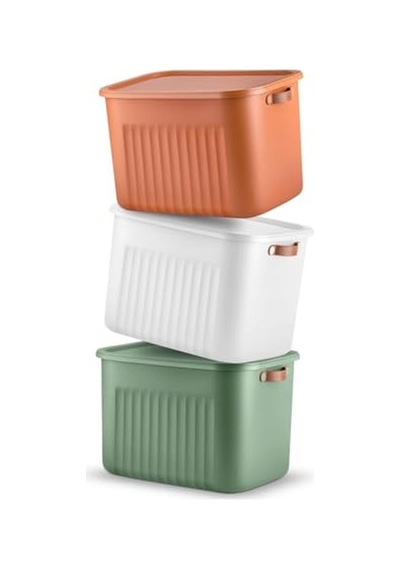 2 Adet Modern Kapaklı Büyük Boy Saklama Kutu Seti -20 Litre Beyaz- Taşınabilir Kulplu, Dolap İçi Düzenleyici Diğer