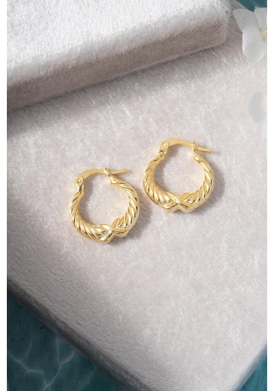925 Ayar Gümüş Gold Rengi Sonsuzluk Desenli Şarnel Küpe Gold