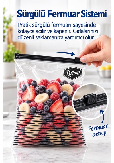 Roll-up Fermuarlı Şeffaf Buzdolabı Saklama Poşeti Torbası - 3 Lt. - 24x31 Cm. - 8 Adetlik 3 Paket 06883411