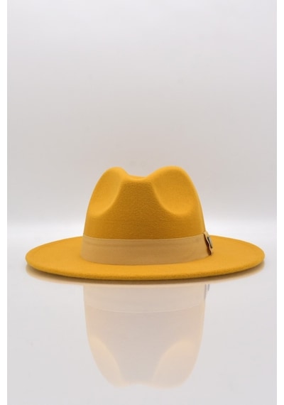 Külah Erkek Sarı Fedora Fötr Panama Şapka-Sarı-Tek Ebat