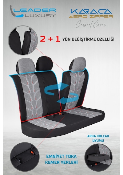 Bmw 3 Serisi 320cd Uyumlu Lüx Deri Detaylı Keten Oto Koltuk Kılıfı Ön Arka Takım Karaca Füme