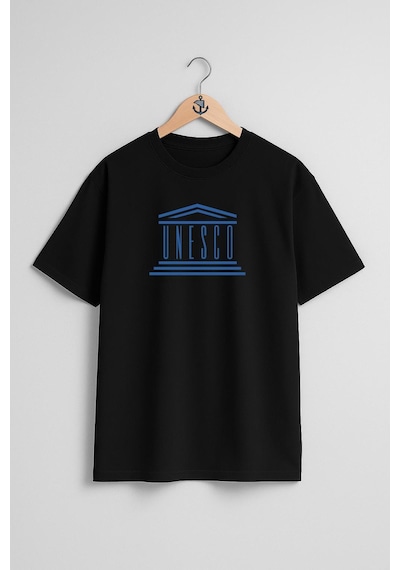 Bahriyeli Collection Oversize Unesco Dünya Miras Göğüs Tasarımlı Unisex T-shirt Siyah