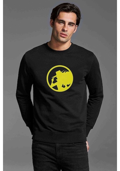 Carmen Sandiego Logo Blue Side Baskılı Siyah Erkek Örme Sweat