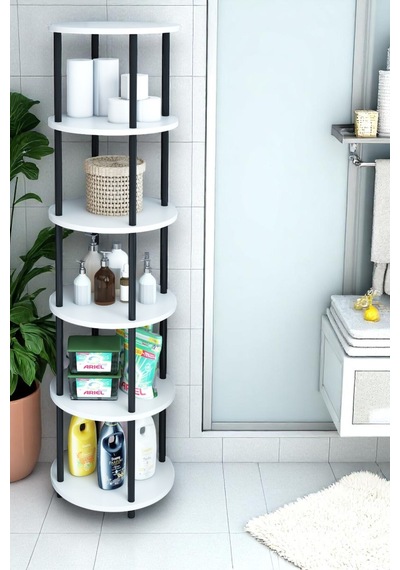 6 Raflı Yuvarlak Banyo Dolabı Rafı Banyo Düzenleyici Banyo Kileri Havlu Dolabı, Kolay Kurulum Beyaz