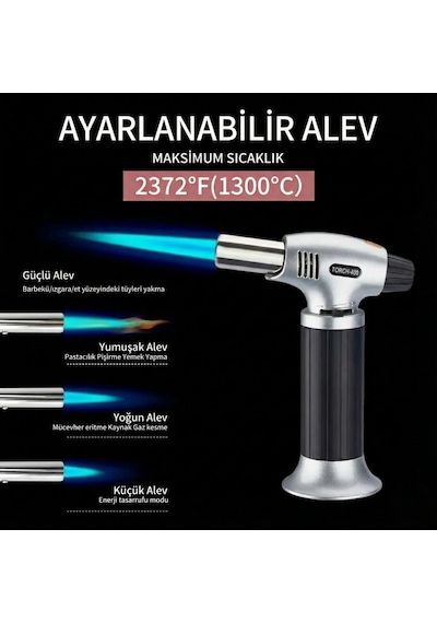 Goldorion Or-400 Gazlı Torch Pürmüz Çakmak - Mangal Ve Pasta Yakma Tabancası Gri