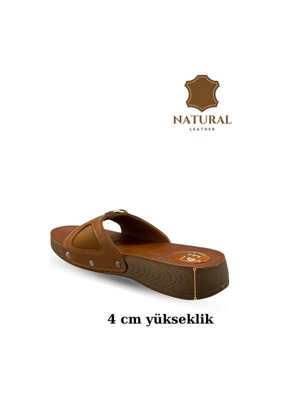 Sermoda Hakiki Deri Kadın Terlik - Halluks Valgus Destekli Jel Taban Kadın Terlik Taba