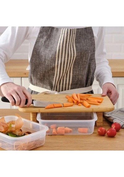 Qerhome Ayaklı Bambu Doğrama Kesim Tahtası & Sunum Standı Büyük Boy 40cmx25cm Bambu