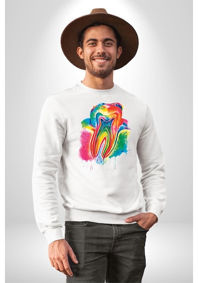 Diş Doktoru Diş Anatomisi Özel Tasarım Unisex Beyaz Sweatshirt Beyaz