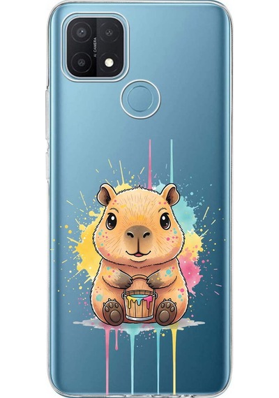 Oppo A15 İle Uyumlu Splash Kapibara Tasarımlı Şeffaf Silikon Kılıf Şeffaf