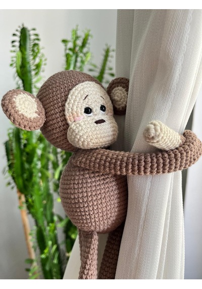 Amigurumi Maymun Perde Tutucu Açık Kahverengi