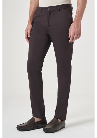İmza Kahverengi Yan Cep Slim Fit Casual Pamuklu Chino Pantolon 1003260178