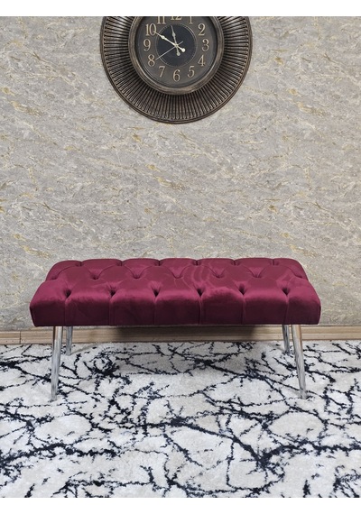 Zafir Krom Kaplama Sivriltme Ayaklı 90 Cm Puf Bench - Puf - Bench - Kasalı Oturak - Oturak - Yatak Ucu Puf Bordo