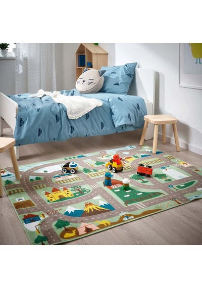 Ikea Vallaby Çocuk Oyun Halısı 100 X 133 Cm Yeşil - Gri - Kırmızı - Beyaz Çok Renkli