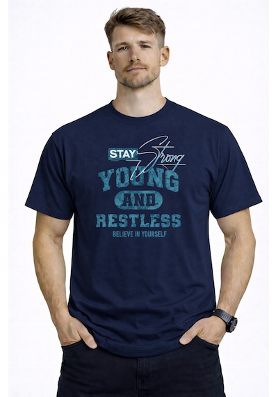 Herkesemoda Stay Young Detaylı Basic Erkek T-shirt Lacivert