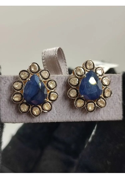 925 Gümüş Safir Polki Elmas Küpe 278 Altın Kaplama