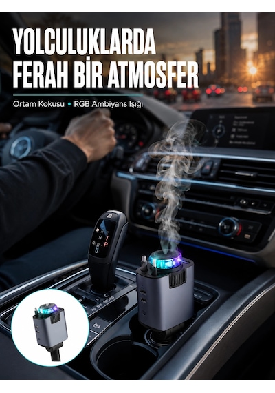 Araç İçi Çok Fonksiyonlu Şarj Cihazı Hava Nemlendirici Aroma Ve Yıldız Işık Yeni Nesil