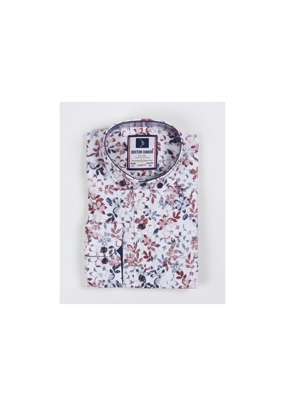 Doctor Junior Erkek Çocuk Katlanır Kollu Çiçekli Slim Fit Gömlek Bordo