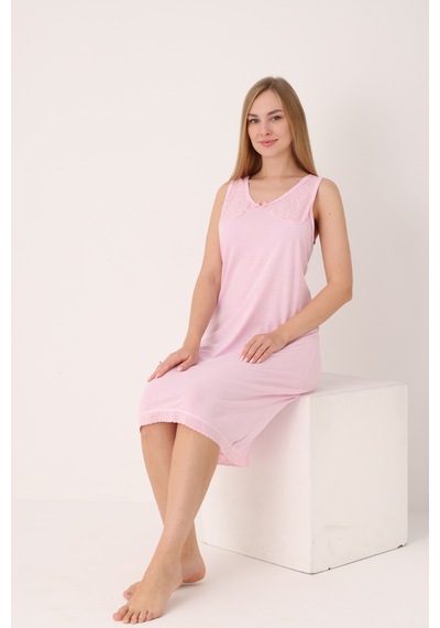 Yasar Underwear Kadın Uzun,kolsuz %100 Pamuk Elbise İçliği Kombinezon Pembe Pembe