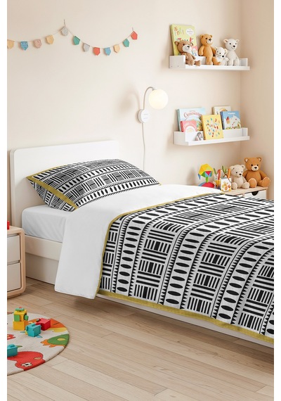 Siyah Beyaz Geometrik Modern Pike Takımı - Etnik Minimal Hardal 160x220 Cm Mevsimlik Yatak Örtüsü Haki