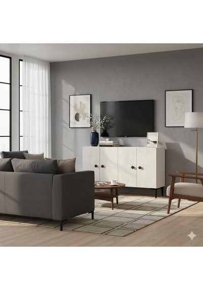 Ka1205bt Pella120 Konsol, Kahve Köşesi Ve Tv Sehpası Beyaz-traverten Kapak 120cm Beyaz-traverten Kapak