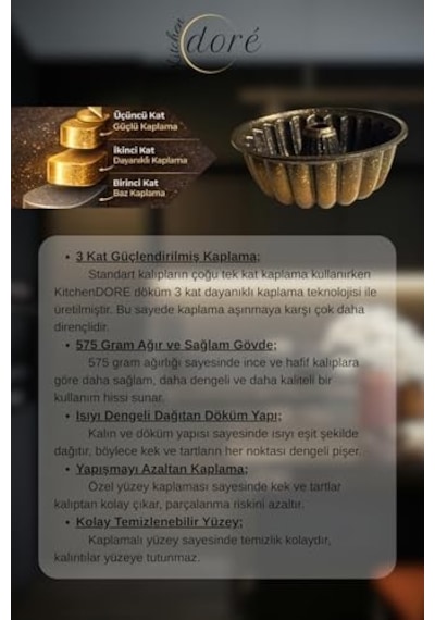 Dilimli Kek Kalıbı Royal Gold Kalın Döküm Üç Katmanlı Kaplama 575 Gram .