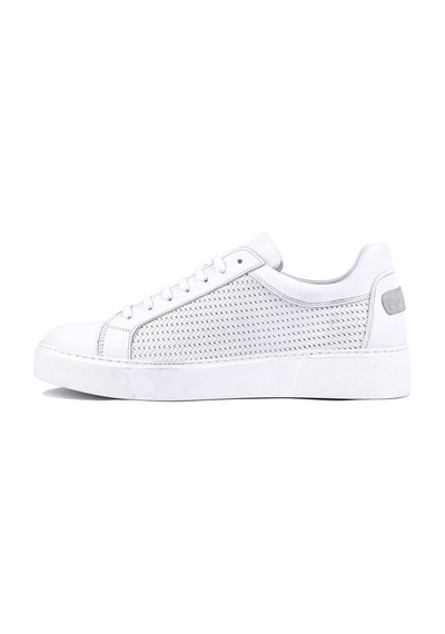 Shoetyle - Hakiki Deri Beyaz Renk Erkek Sneaker - 250-1300-1464 Beyaz