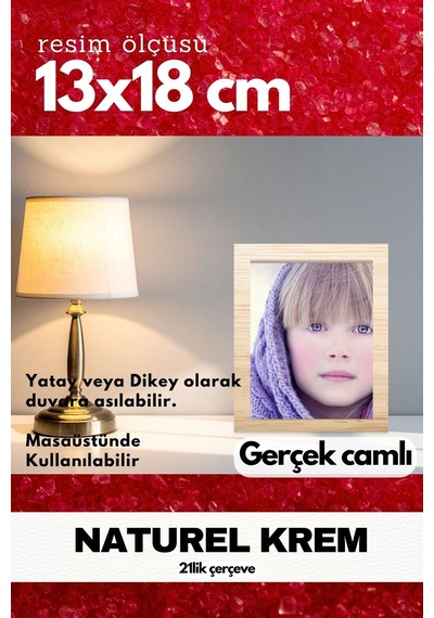 Gerçek Camlı 21lik Düz 13 X 18 Krem Fotoğraf Resim Çerçevesi Ayaklı Arkalık Veya Duvara Asma