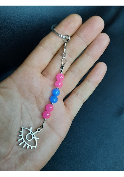Mryart Göz Figürlü Pembe-mavi Cam Boncuk Anahtarlık Çok Renk