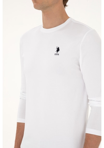 U.S. Polo Assn. Erkek Slim Fit Bisiklet Yaka Beyaz Basic Sweatshirt 50307762-VR013