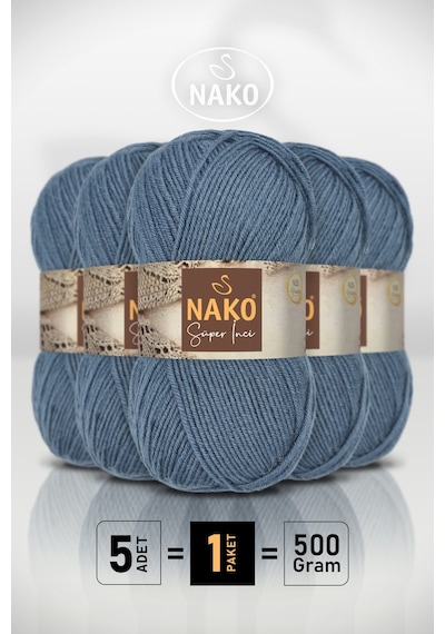 Süper İnci - 185 Fırtına Mavi - 5'li Paket - 100gr/260m - El Örgü İpi - Atkı Yelek Kazak İpi