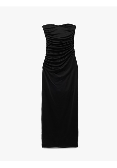 Koton Astarlı Slim Fit Büzgülü Drape Detaylı Straplez Elbise Siyah 5sak80411ek Siyah