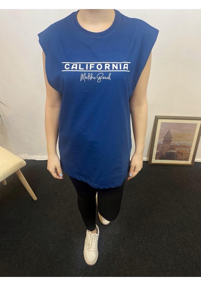 Kadın Bisiklet Yaka Regular Fit Californıa Baskılı Tişort Spr24atk343 Lacivert