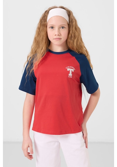 Fiesta O Yaka Pamuklu Baskılı Oversize Fit Kız Çocuk T-shirt - 75179 Kırmızı