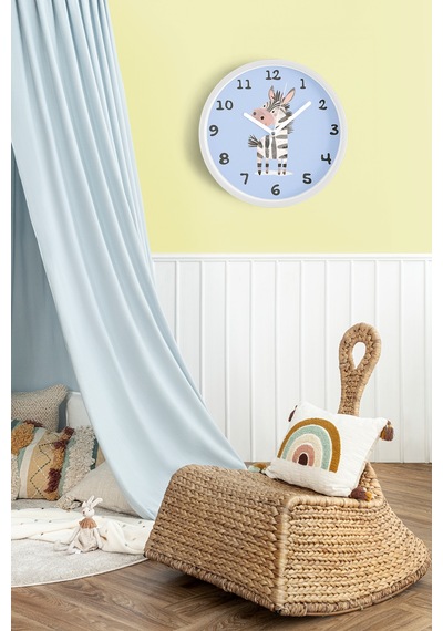 Sevimli Zebra Çocuk Odası Duvar Saati - 35cm - Önü Camlı Beyaz Kasa - Sessiz Mekanizma Beyaz