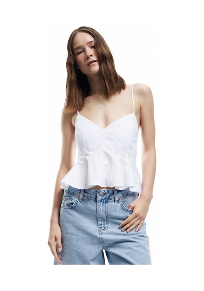 Koton Volanlı V Yaka Pamuklu Askılı Slim Fit Dikiş Detaylı Crop Bluz Beyaz 5sal30026ıw Beyaz Koton Volanlı V Yaka Pamuklu Askılı Slim Fit Dikiş Detaylı Crop Bluz Beyaz 5sal30026ıw Beyaz