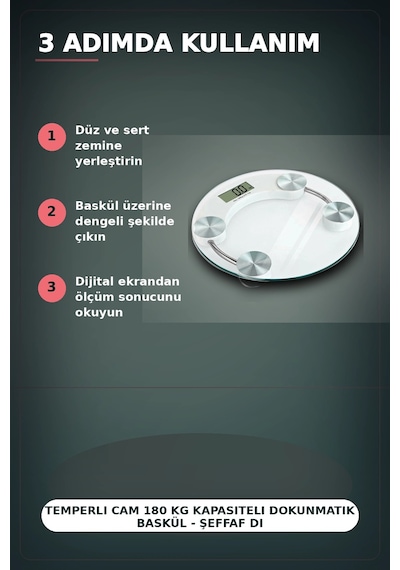 Temperli Cam 180 Kg Kapasiteli Dokunmatik Baskül - Şeffaf Dijital Tartı, Ev Kullanımı Bx-313434 Açık Bej