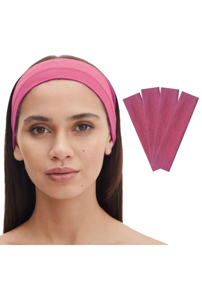 4lü Kadın Saç Bandı Bandana Pamuk Likralı Spor Headband Pembe M. Koyu Pembe