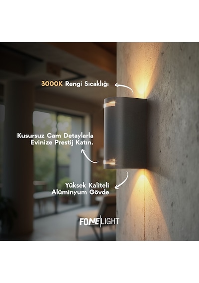 FoneLight Lunara Glass 17 cm LED Duvar Apliği Antrasit Alüminyum Cam Detaylı IP65 İç Mekan Dış Mekan Bahçe Cephe Aydınlatması - Seo Uyumlu