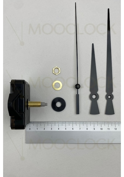 Saat Makinesi, Akar Sessiz Duvar Saati Mekanizması, 22 Mm Şaft, Akrep-yelkovan-saniye- Askılı Siyah