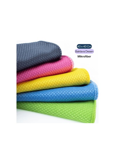 Mikrofiber Baklava Desen Temizlik Bezi 40x40 Cm 5 Adet Karışık Renk Cam Ve Porselen Temizlik Be