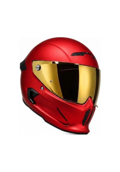 Ruroc Atlas 4.0 Crimson M/l 58-60 Kapalı Motosiklet Kaskı, Gold Vizör , Dot Sertifikalı Kırmızı