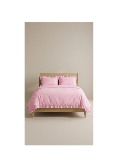 3 Parça Çarşafsız Pamuklu Kumaş Fırfırlı Çift Kişilik Nevresim Seti Pembe - 784822059 Pembe