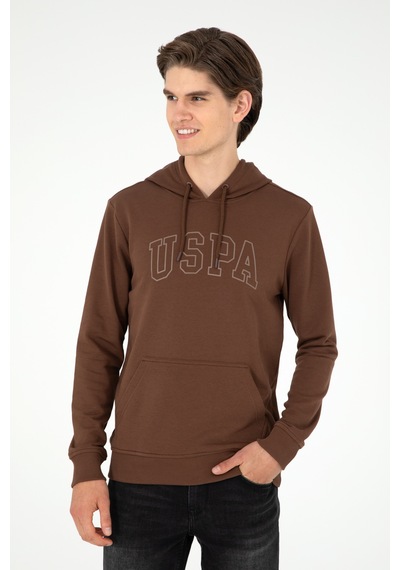 U.S. Polo Assn. Erkek Regular Fit Kapüşonlu Kahverengi Basic Sweatshirt 50295175-VR029