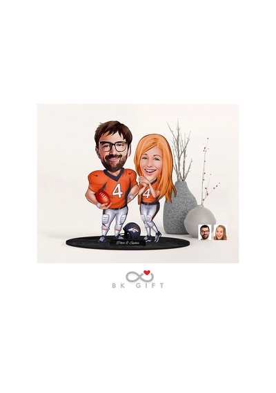 BK Gift Kişiye Özel Amerikan Futbolcu Sevgililer Karikatürlü Ahşa