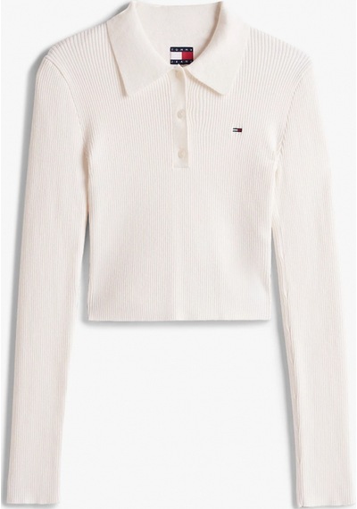 Tommy Jeans Tjw Klasik Polo Uzun Kollu Kadın Kazak Dw0dw21829ybh Beyaz