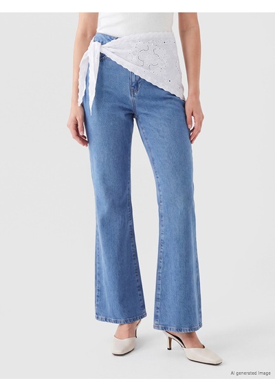 Lcw Modest İndigo Beli Fularlı Flare Kadın Jean Pantolon