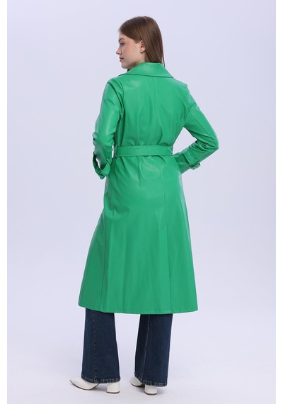 Selectmoda Kadın Kemerli Uzun Kaban Yeşil