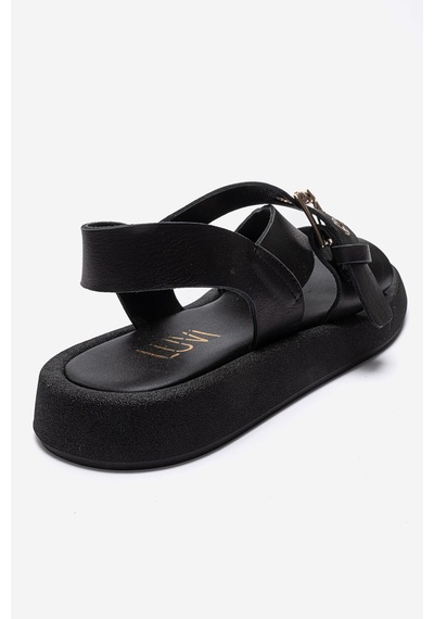 Luvishoes Rıven Siyah Cilt Hakiki Deri Tokalı Kadın Sandalet