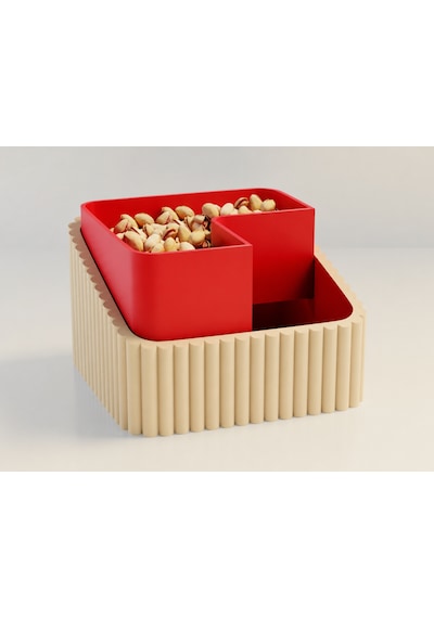 3d Baskı Fıstık Kasesi - Çift Hazneli Kabuk Ayırıcı Sunum Kasesi - Bej Kırmızı Diğer